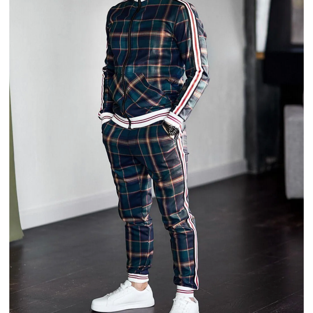 Jordan | Men's Plaid Zip Up Tracksuit Set