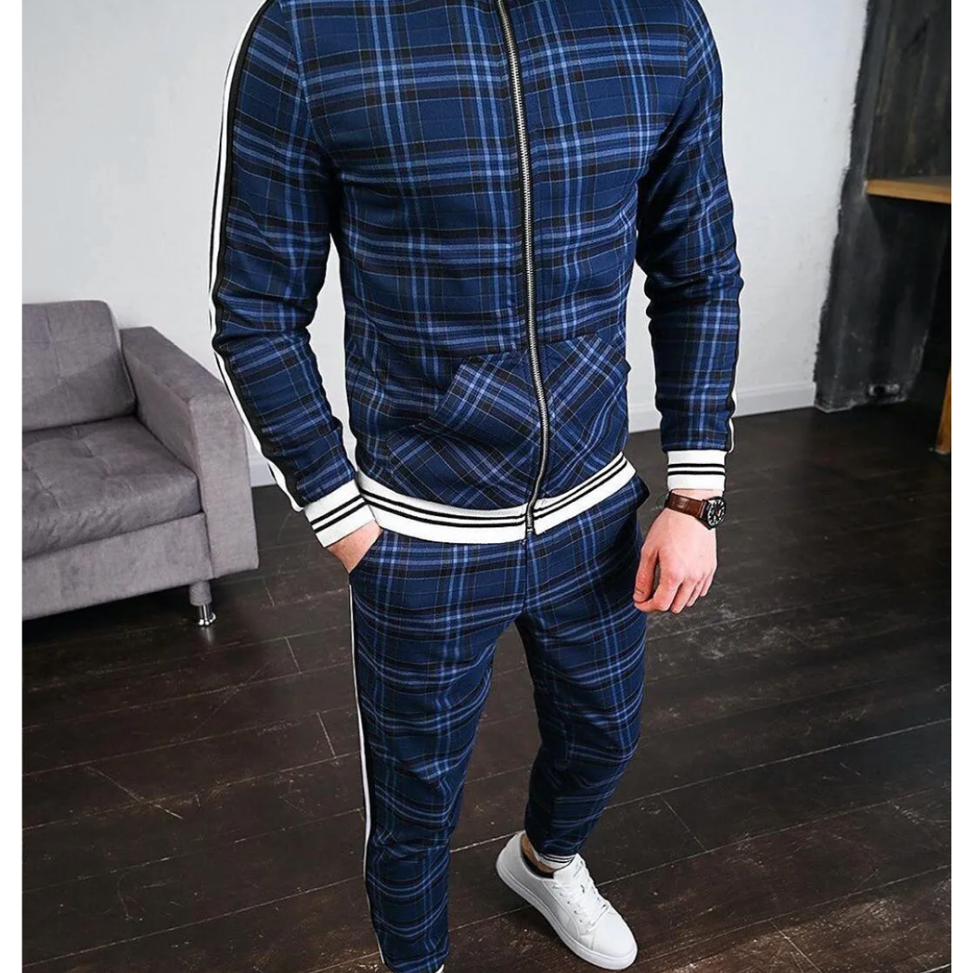 Jordan | Men's Plaid Zip Up Tracksuit Set