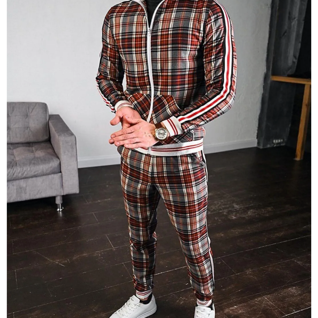 Jordan | Men's Plaid Zip Up Tracksuit Set