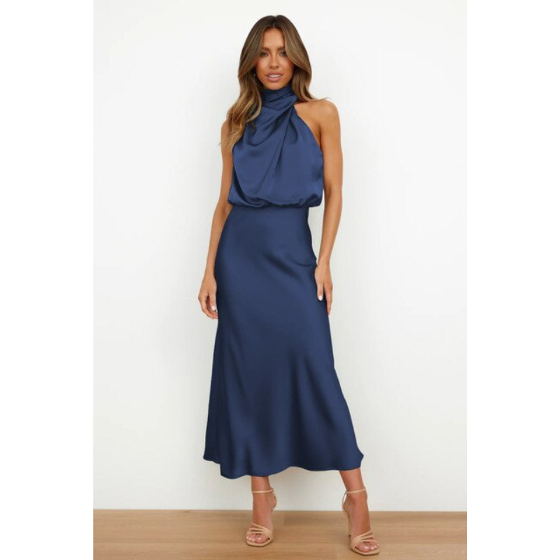 Alessia | Women's Satin Halter Neck Midi Dress