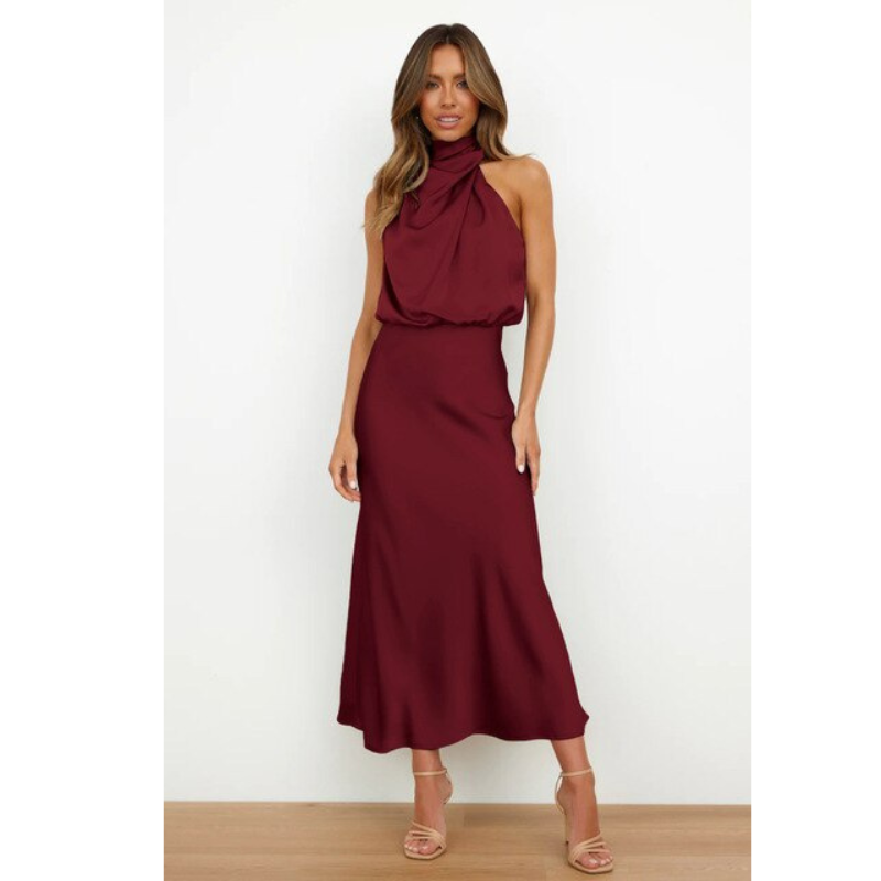 Alessia | Women's Satin Halter Neck Midi Dress