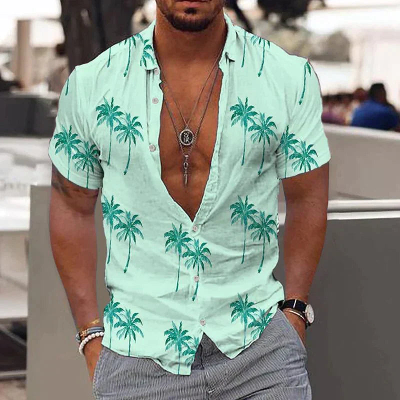 Kai | Men's Palm Tree Print Short Sleeve Shirt