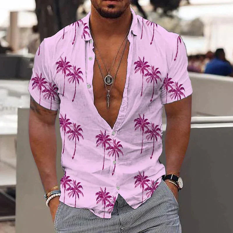 Kai | Men's Palm Tree Print Short Sleeve Shirt