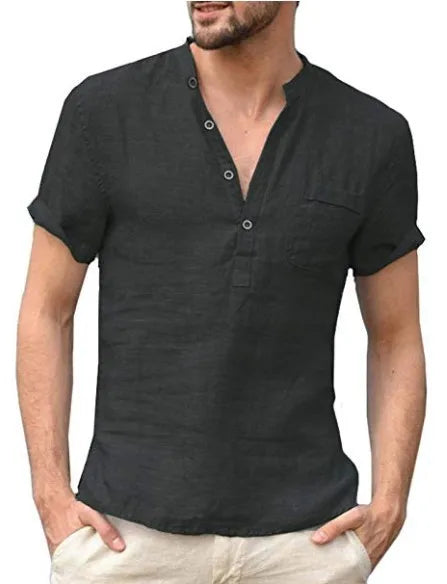 Ethan | Men's Linen V Neck Henley Shirt