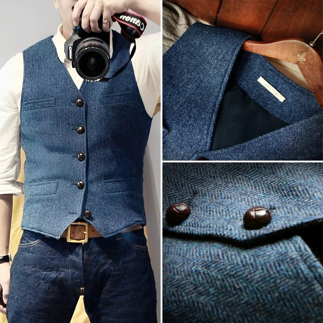 Oliver | Men's Tailored Herringbone Button Front Vest