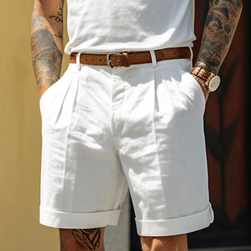 Marco | Men's Pleated Linen Blend Tailored Shorts