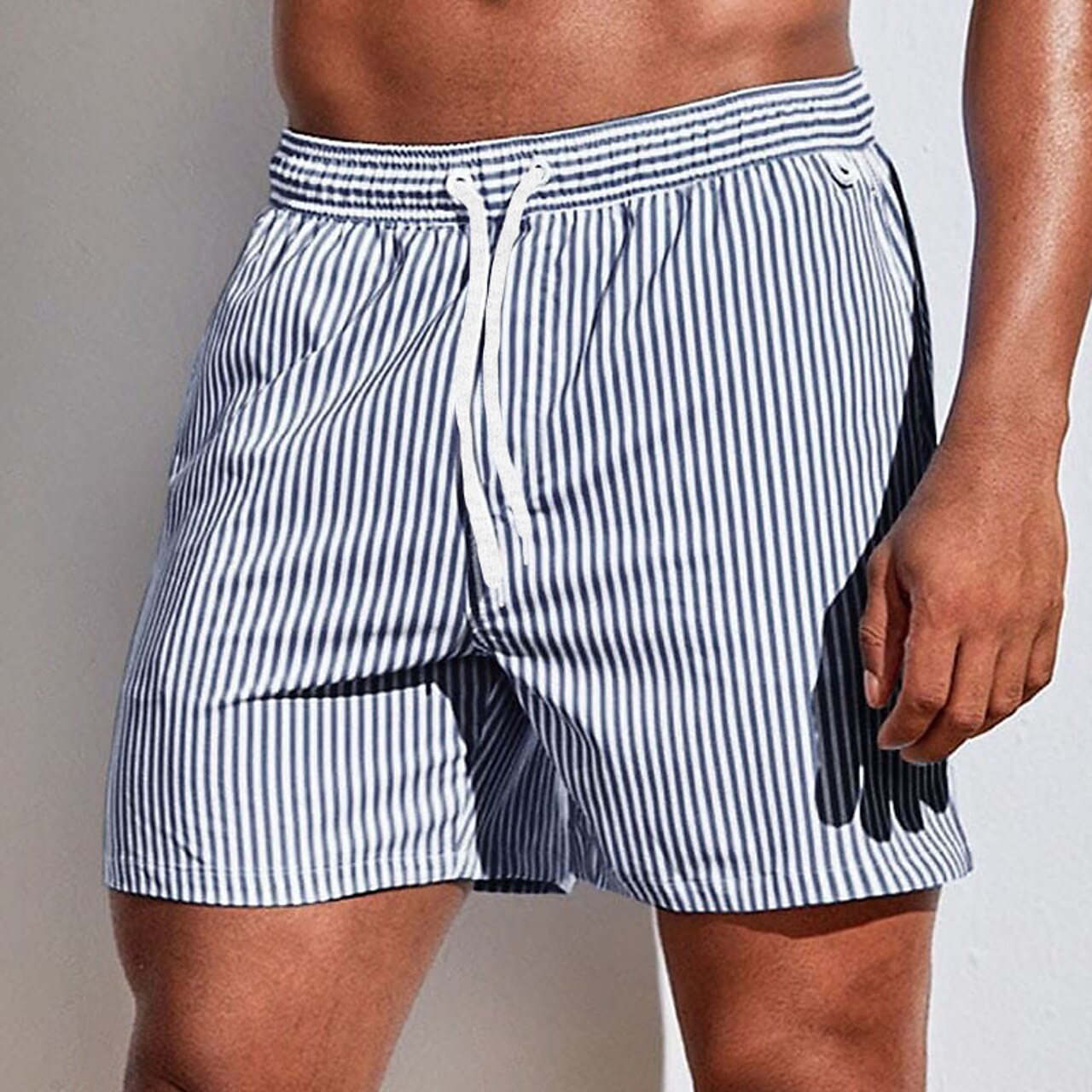 Caleb | Men's Vertical Stripe Drawstring Swim Shorts
