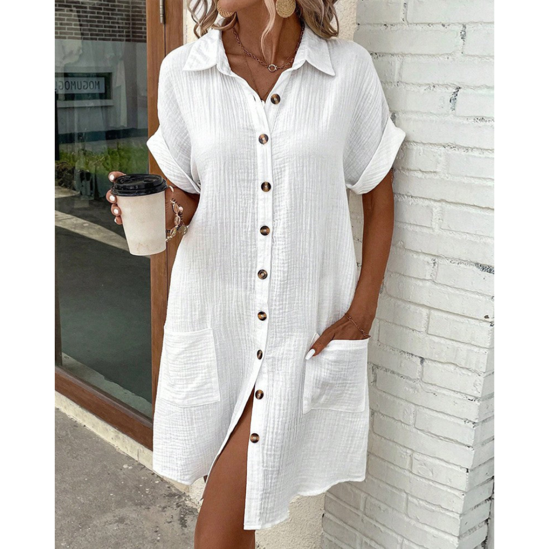 Caroline | Women's V-Neck Button Down Mini Dress