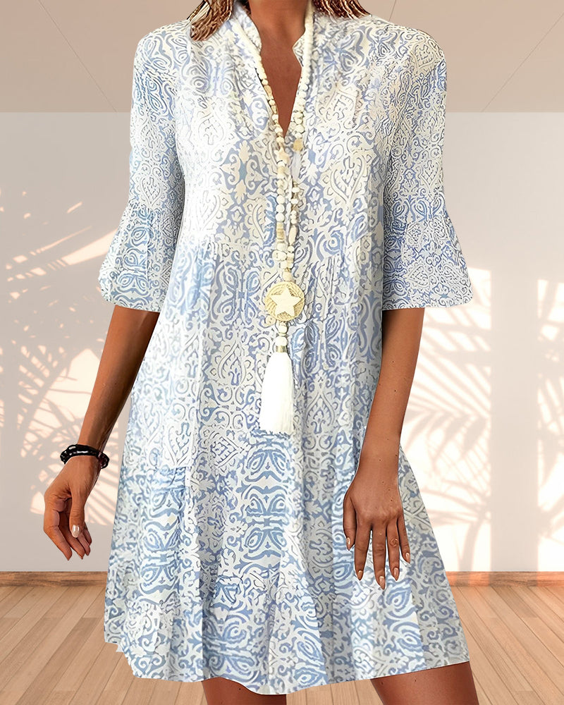 Aria | Women's Bohemian Printed Flare Sleeve Dress