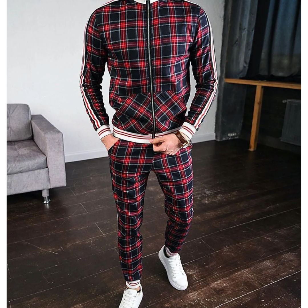 Jordan | Men's Plaid Zip Up Tracksuit Set