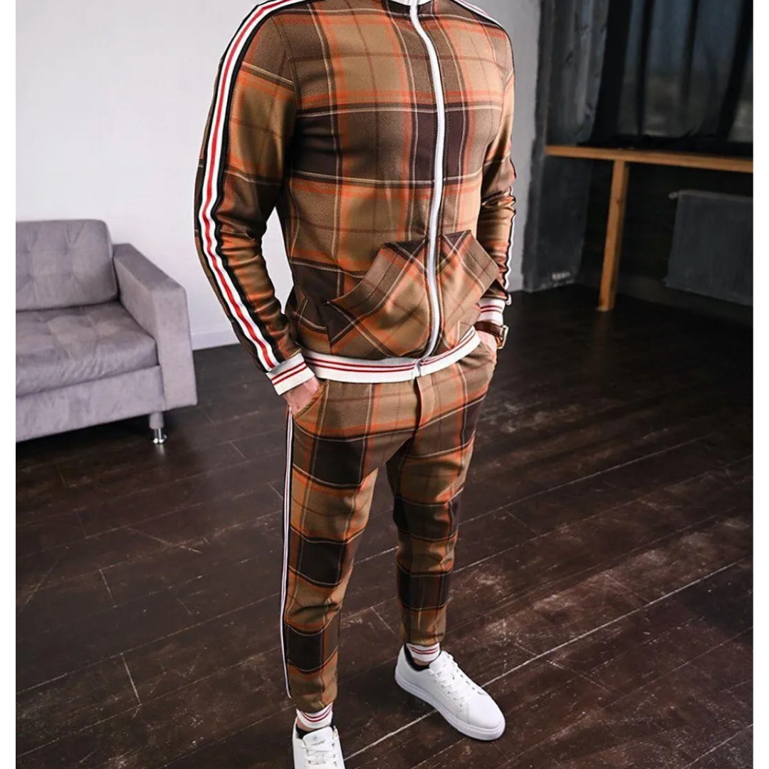 Jordan | Men's Plaid Zip Up Tracksuit Set