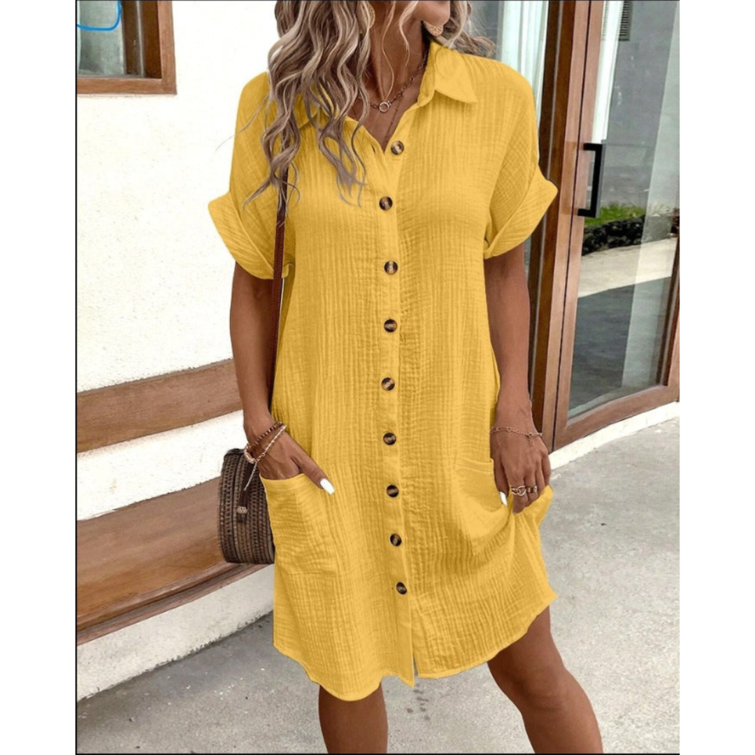 Caroline | Women's V-Neck Button Down Mini Dress