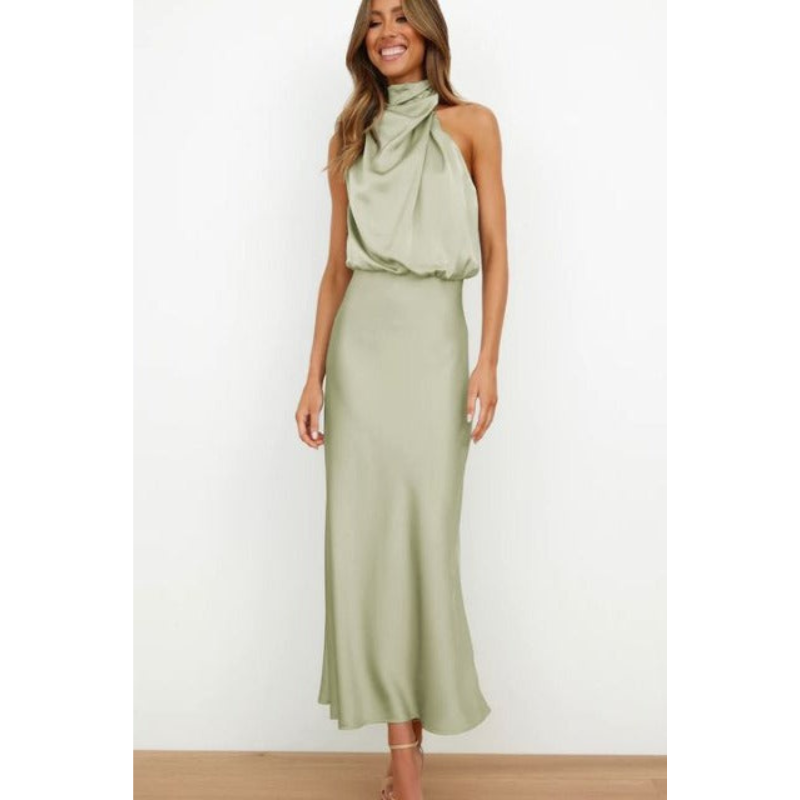 Amelia | Women's Halter Neck Satin Midi Dress