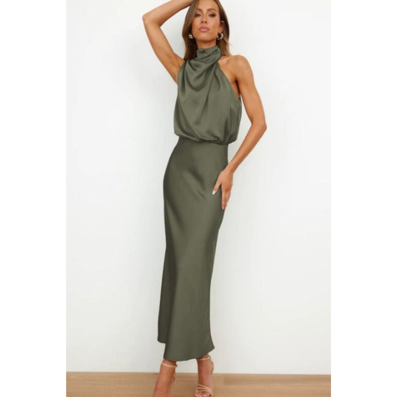 Alessia | Women's Satin Halter Neck Midi Dress