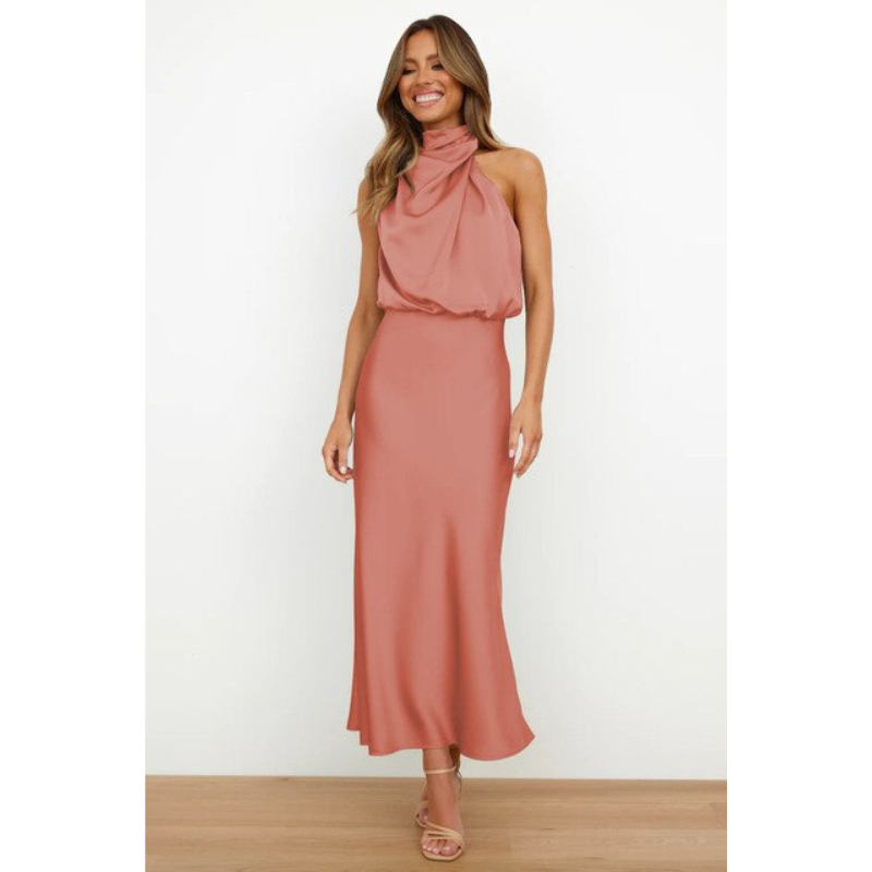 Alessia | Women's Satin Halter Neck Midi Dress