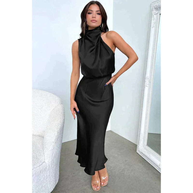 Alessia | Women's Satin Halter Neck Midi Dress