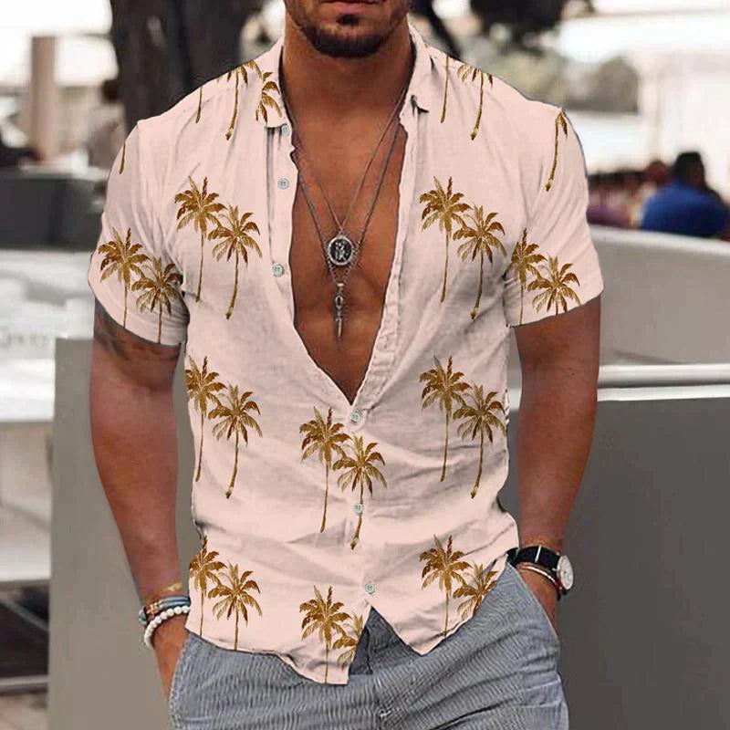 Kai | Men's Palm Tree Print Short Sleeve Shirt