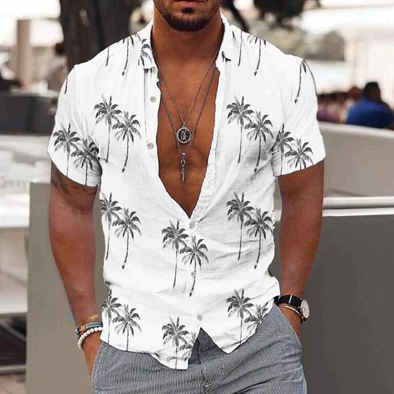 Kai | Men's Palm Tree Print Short Sleeve Shirt