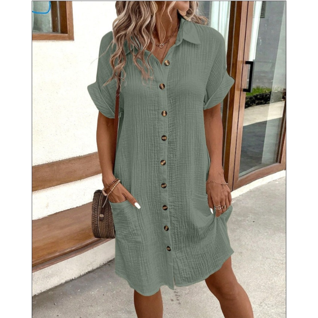 Caroline | Women's V-Neck Button Down Mini Dress