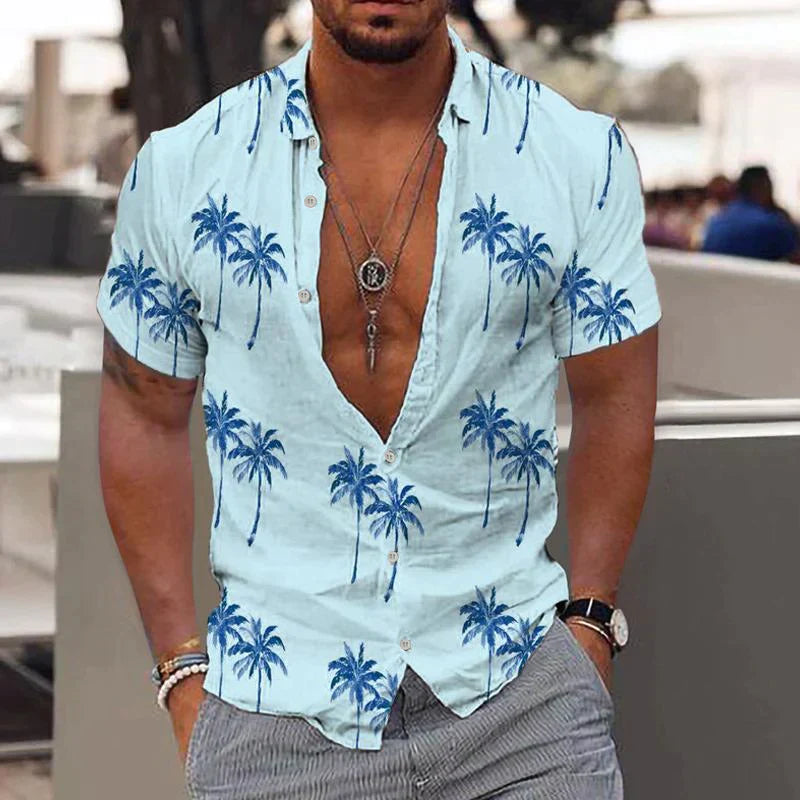 Kai | Men's Palm Tree Print Short Sleeve Shirt