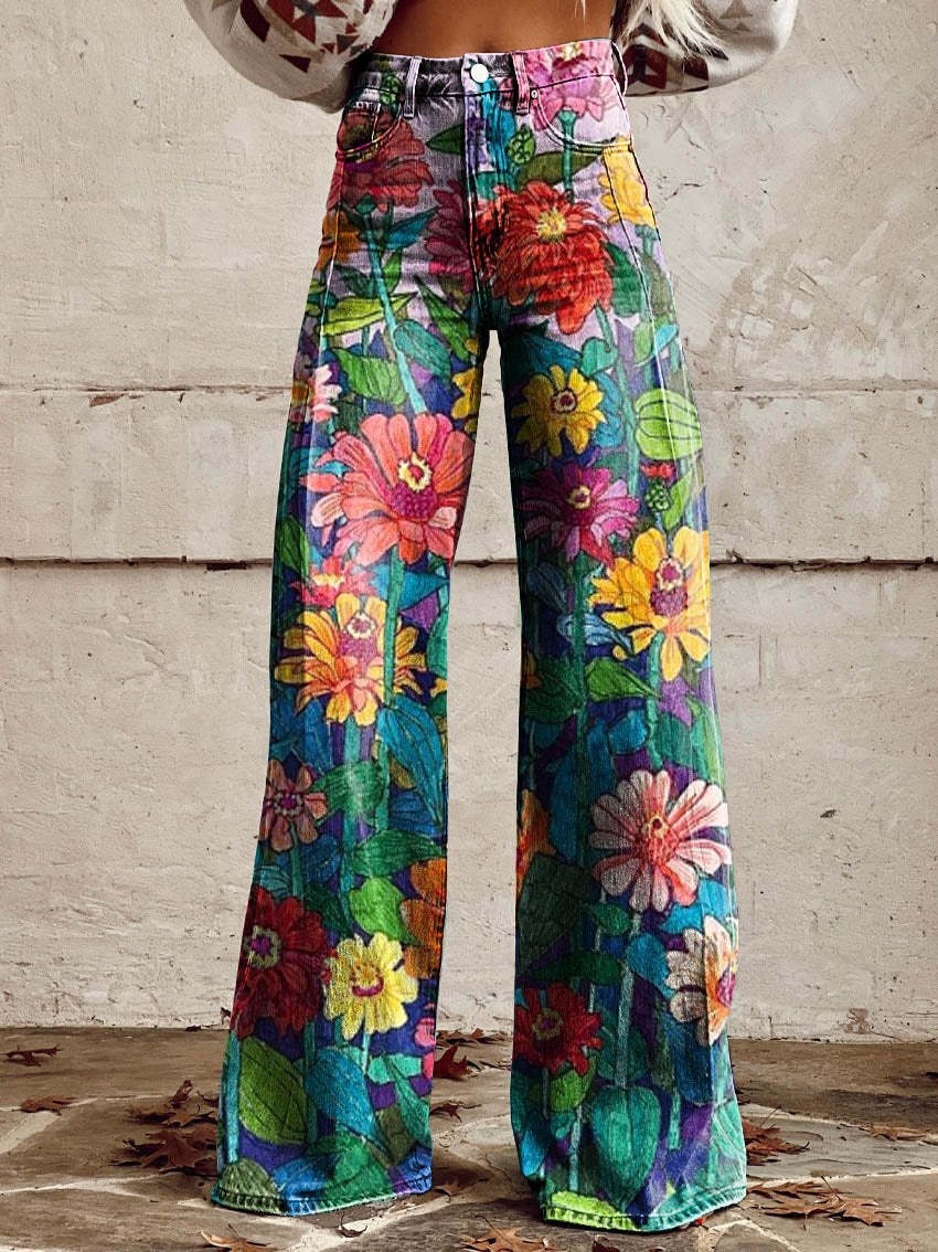 Amelia | Women's Floral Wide-Leg Flare Jeans