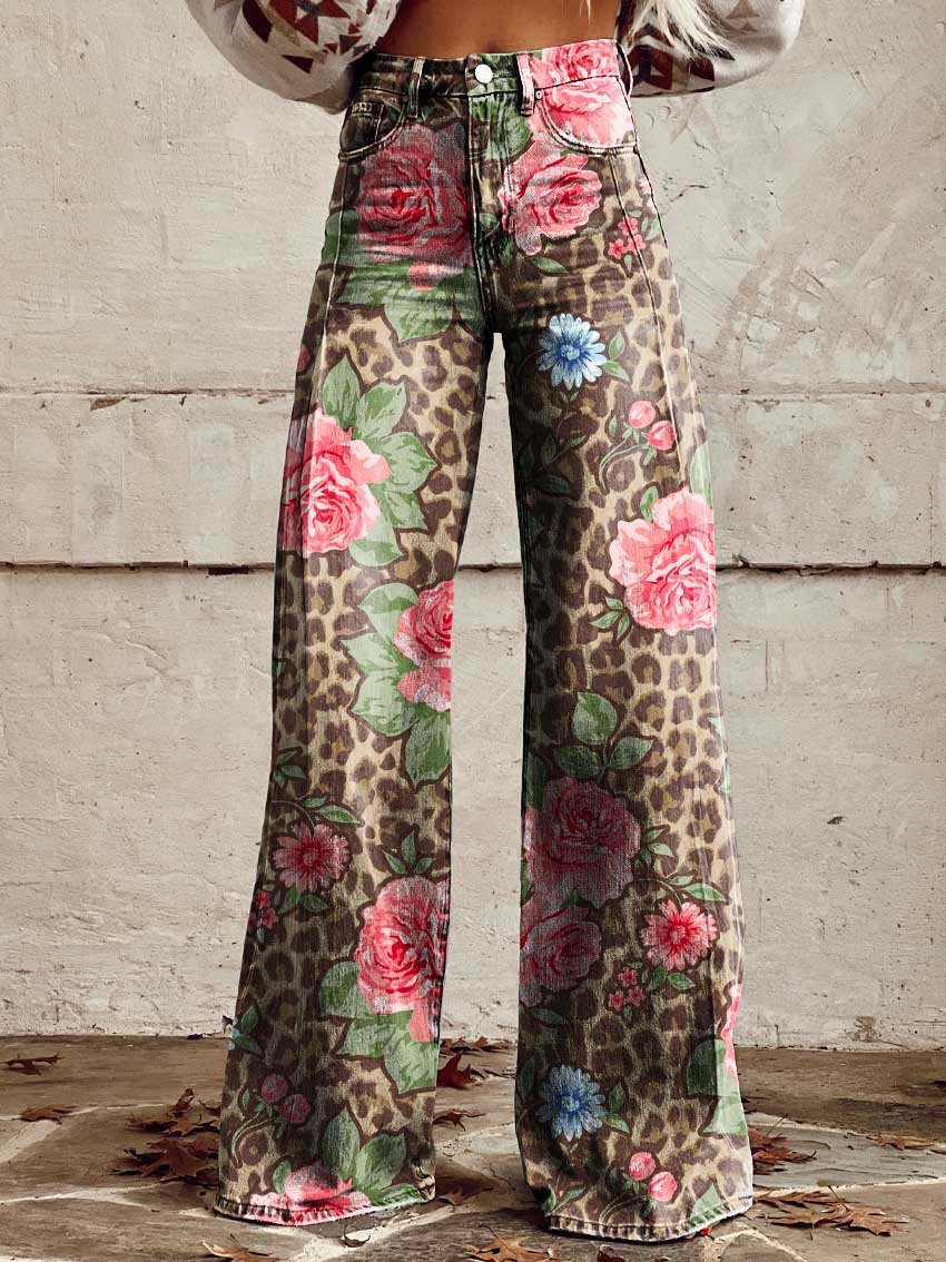 Amelia | Women's Floral Wide-Leg Flare Jeans