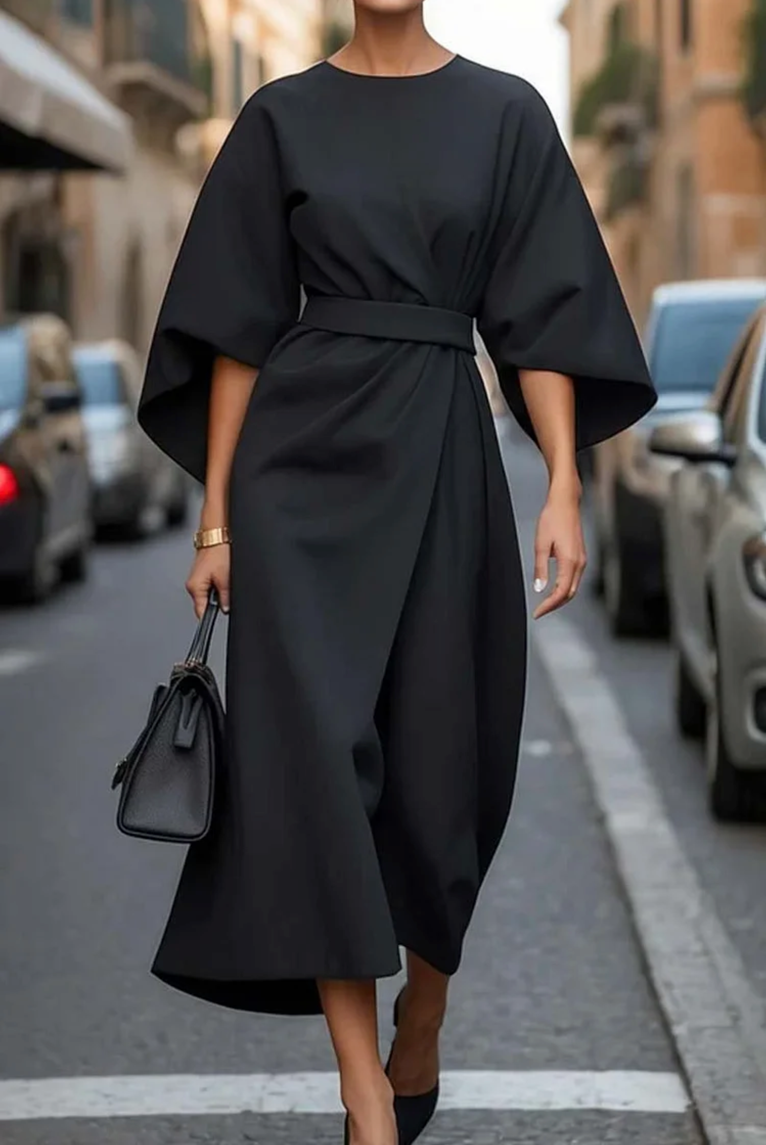 Adriana | Women's Belted Kimono Sleeve Midi Dress