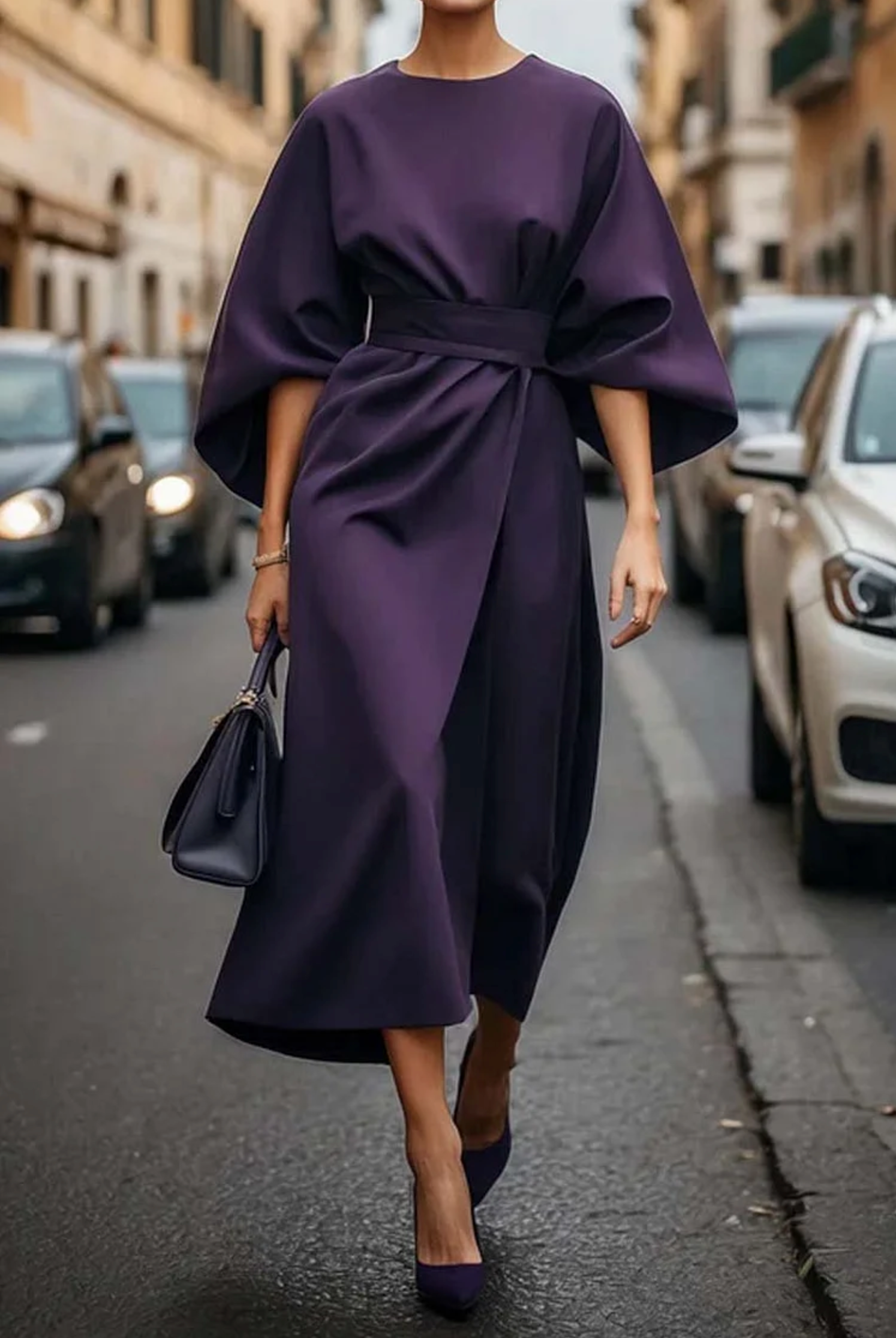 Adriana | Women's Belted Kimono Sleeve Midi Dress