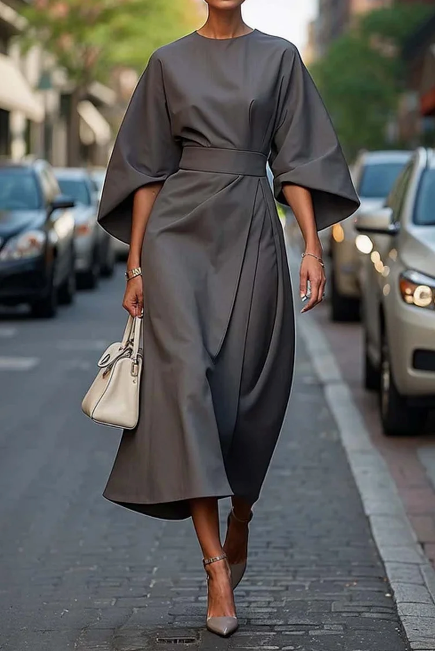 Adriana | Women's Belted Kimono Sleeve Midi Dress