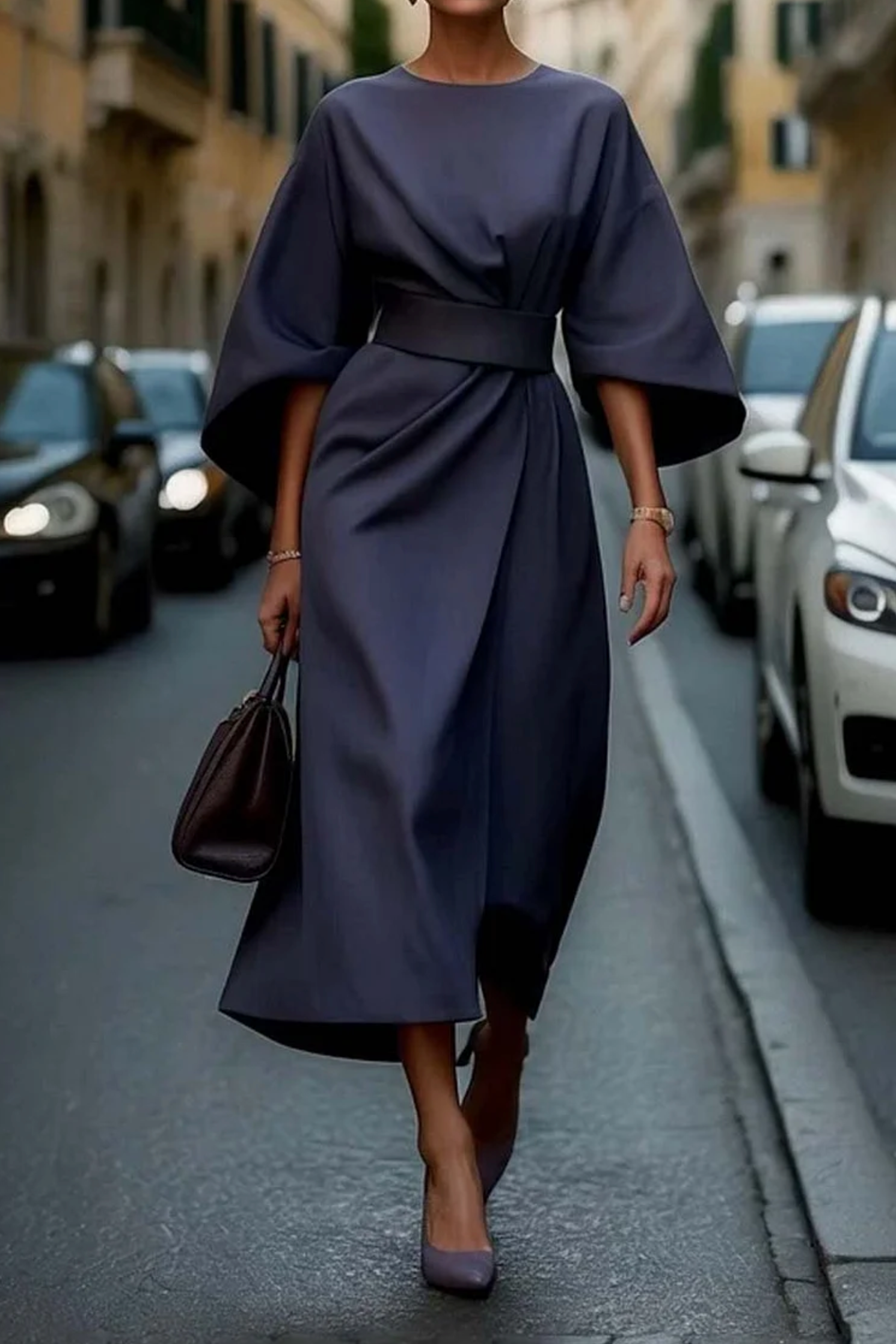 Adriana | Women's Belted Kimono Sleeve Midi Dress