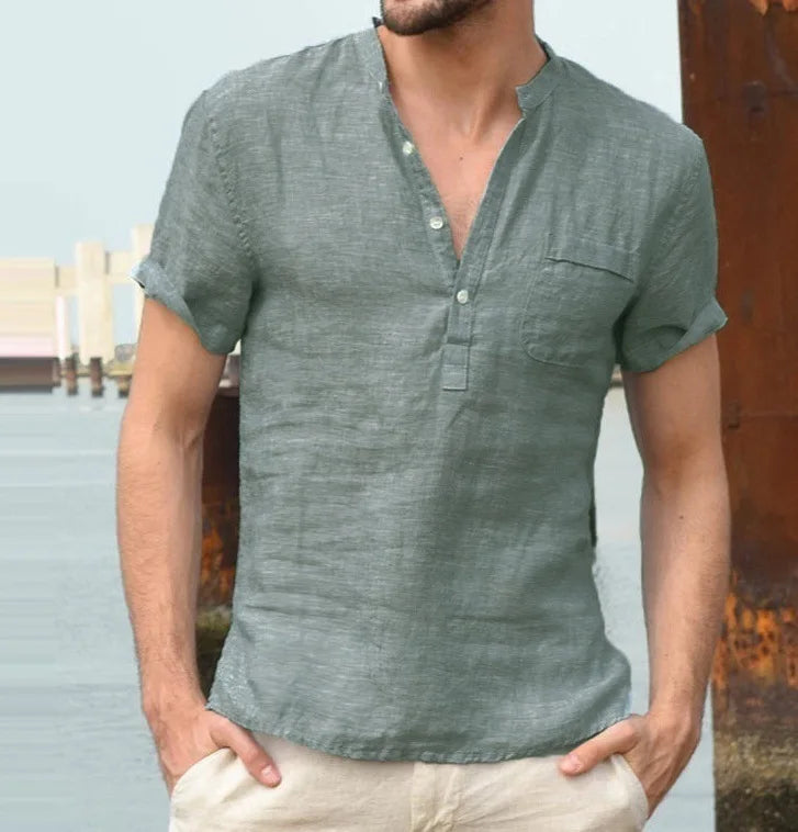 Ethan | Men's Linen V Neck Henley Shirt