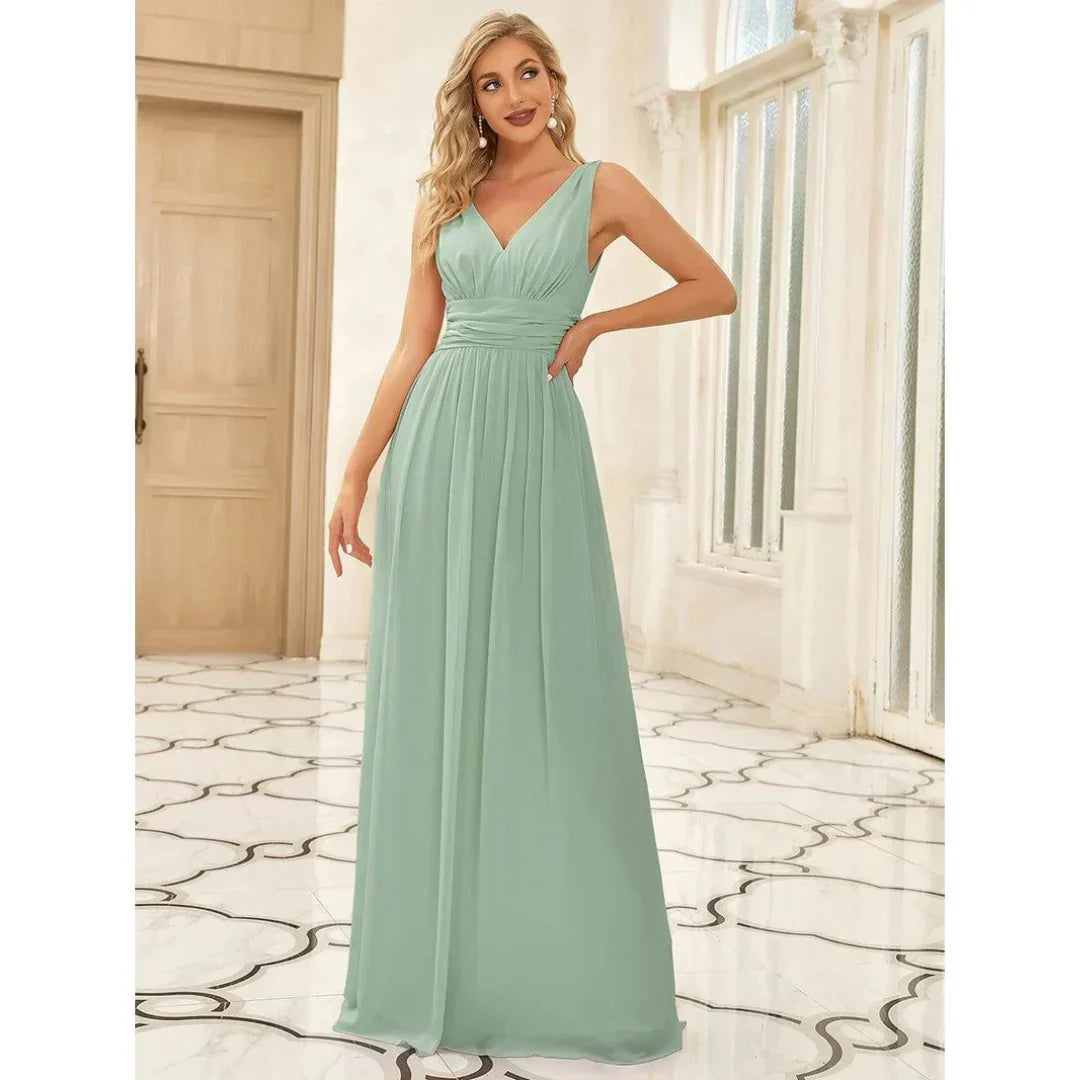 Amelia | Women's Sleeveless V Neck Chiffon Maxi Dress