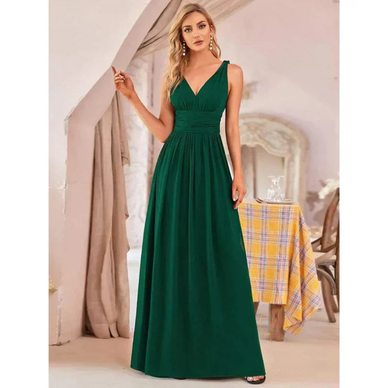 Amelia | Women's Sleeveless V Neck Chiffon Maxi Dress