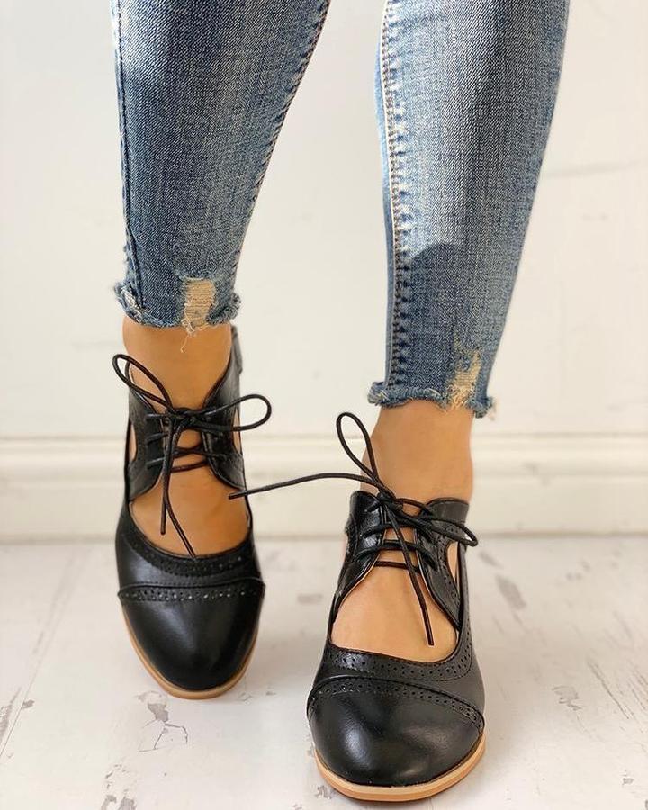 Audrey | Women's Vintage Lace-Up Block Heel Shoes
